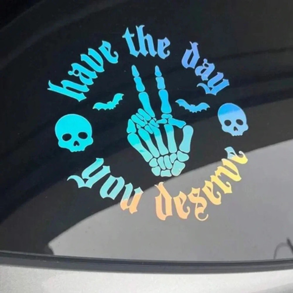 Pastel blue pink purple skeleton hand showing peace sign decal decor for car - Picture 5 of 7
